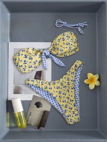 Swim Mod 女士双面印花比基尼套装，优雅休闲沙滩度假泳装 - 彩色 - 查看 5