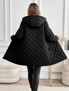 SHEIN Clasi 女款冬季保暖內裡連帽夾克 露營度假 黑色休閒 - 黑色 - 查看 2