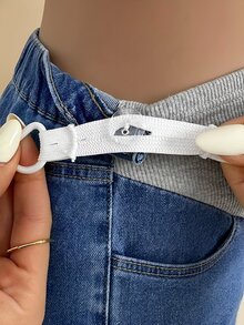 SHEIN 孕婦休閒寬鬆藍色九分牛仔褲，灰色腰帶拼接設計 - 淺藍色 - 查看 4