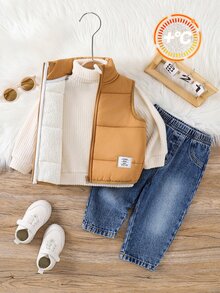 SHEIN Set Baju Jeans dan Rompi Bulu Musim Dingin untuk Bayi Laki-laki, Kerah Tinggi, dan Sweatshirt Musim Gugur - MultiWarna - View 7