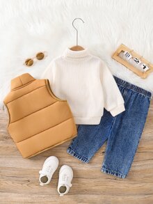 SHEIN Set Baju Jeans dan Rompi Bulu Musim Dingin untuk Bayi Laki-laki, Kerah Tinggi, dan Sweatshirt Musim Gugur - MultiWarna - View 2