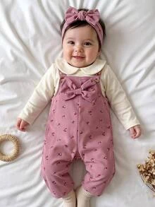 SHEIN LMoss Kids 女嬰可愛秋冬蝴蝶結長袖連身衣 - 彩色 - 查看 2