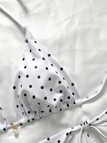 Swim Mod Springbreak Women's Bikini Swimwear Set, Polka Dot Print For Summer Beach Vacation - White - View 3