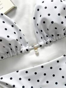 Swim Mod Springbreak Women's Bikini Swimwear Set, Polka Dot Print For Summer Beach Vacation - White - View 4