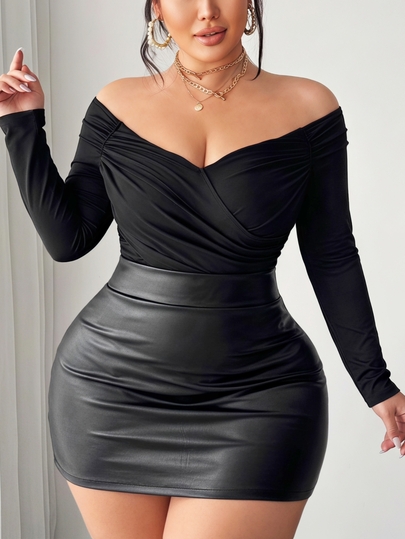 SHEIN SXY Plus Size Fashion Commuter Solid Color Off-Shoulder Bodysuit