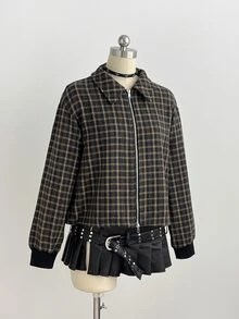 Elamini Women's Plaid Long Sleeve Zip-Up Casual Overcoat - Multicolor - View 5