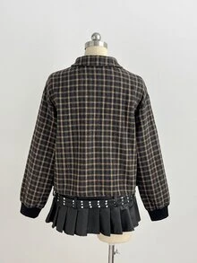 Elamini Women's Plaid Long Sleeve Zip-Up Casual Overcoat - Multicolor - View 2