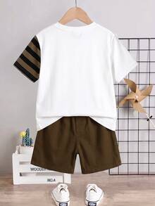 Young Boy Casual Minimalist Streetwear T-Shirt Set, Boys Casual Camouflage Dinosaur T-Rex Print Short Sleeve Crew Neck T-Shirt And Shorts 2-Piece Set, Back To School Season, 4-7 Years Old Children (2-Piece Set) - Multicolor - View 2