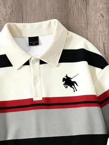 Manfinity Joysei Men's Plus Size Rider Striped Print Casual Polo Collar Sweatshirt - Multicolor - View 3