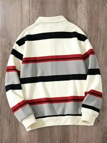 Manfinity Joysei Men's Plus Size Rider Striped Print Casual Polo Collar Sweatshirt - Multicolor - View 2