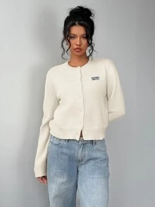 SHEIN BASICS Off-White 女款開襟衫 夏季、秋冬毛衣，服飾，穿搭，通勤休閒學院風，基礎上衣，外出，機場早午餐 - 彩色 - 查看 4
