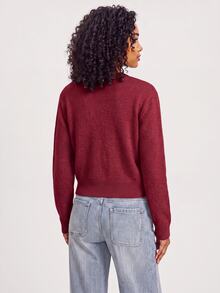 SHEIN BASICS Women's Solid Color Long Sleeve Single-Breasted Knit Cardigan - Burgundy - View 5