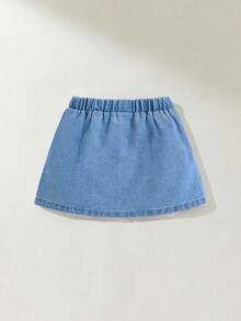 Maija Kids Maija Kids Shein青少女舒適柔軟活動蝴蝶結裝飾牛仔裙,春夏boho風可愛裙子 - 淺色水洗藍 - 查看 2