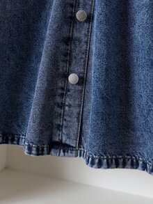 Maija Kids Maija Kids Young Girl Casual Pockets Denim Umbrella Skirt, Kid Spring And Summer Casual Vacation Country Boho Wear, Beach For Kid Young Girl - Light Wash - View 6