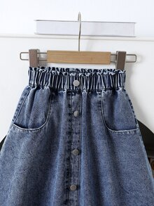 Maija Kids Maija Kids Young Girl Casual Pockets Denim Umbrella Skirt, Kid Spring And Summer Casual Vacation Country Boho Wear, Beach For Kid Young Girl - Light Wash - View 4