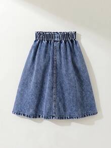 Maija Kids Maija Kids Young Girl Casual Pockets Denim Umbrella Skirt, Kid Spring And Summer Casual Vacation Country Boho Wear, Beach For Kid Young Girl - Light Wash - View 3