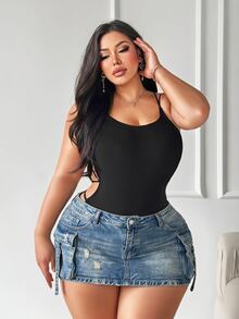 SHEIN SXY Plus Size Women Solid Color Sexy Criss-Cross Backless Cami Camisole - Black - View 5