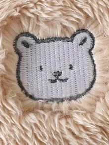 SHEIN Sweet Pink Bear Ear Hood Fuzzy Plush Baby Footed Romper, Bear Embroidered Cold‑Weather Outfit - Khaki - View 3