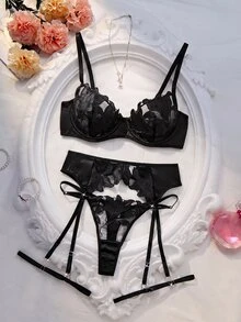 SHEIN 5-Piece Women Sexy Lingerie Set For Going Out - Black - View 1
