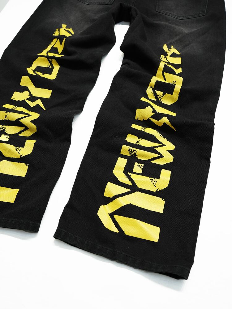 Manfinity Denimwave Celana Jeans Pria Kasual Gaya Jalanan New York, Denim Hitam, Model Lurus dan Mengembang - Hitam - View 5