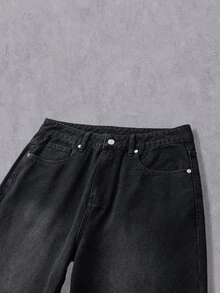 Manfinity Denimwave Men's New York Casual Street Print Black Washed Denim Straight Flare Jeans - Black - View 6