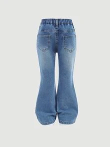Maija Kids Maija Kids Young Girl' Shimmery Heart Rhinestone Decor Blue Denim Stretchy Flare Jeans - Light Wash - View 4