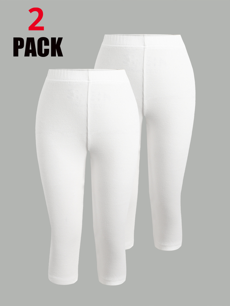 SHEIN Girlism Tween Girl 2pcs RANDOM Tween Girls Kids Solid Leggings - White - View 4