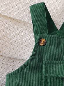 SHEIN Solid Color Cargo Pocket Casual Bib Pants For Baby Boy Autumn Fall - Dark Green - View 6