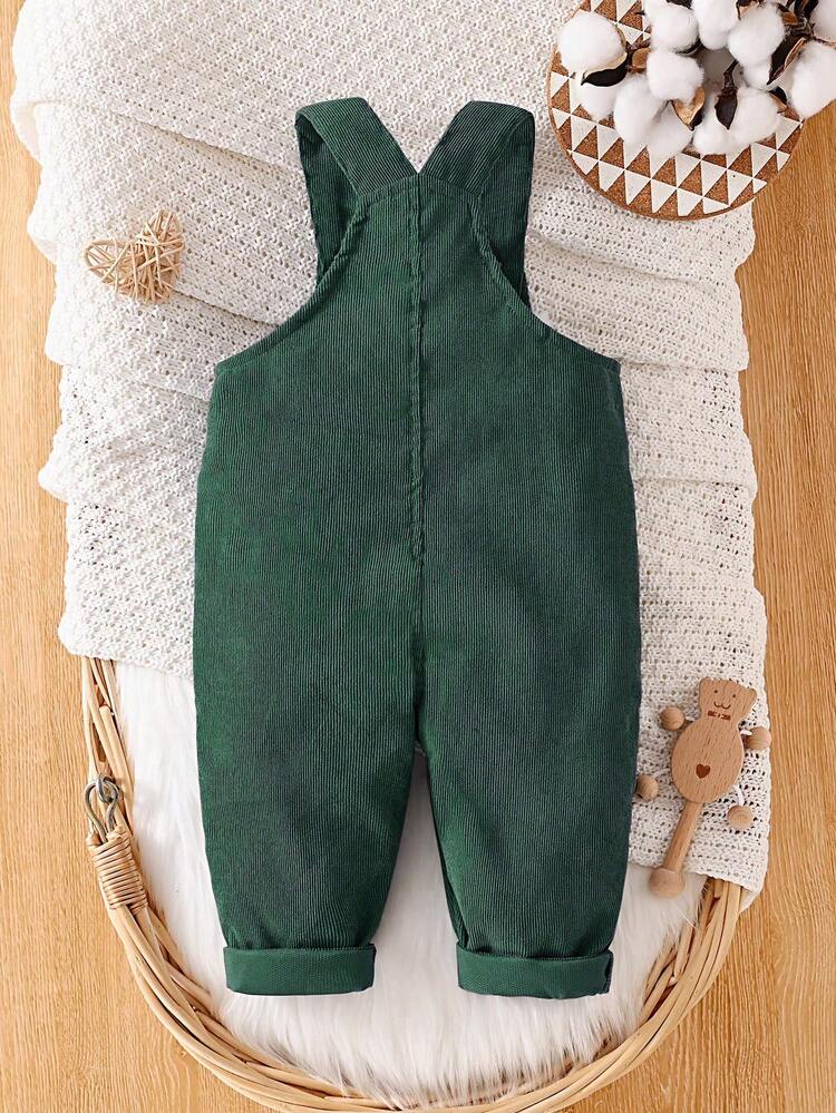 SHEIN Solid Color Cargo Pocket Casual Bib Pants For Baby Boy Autumn Fall - Dark Green - View 2