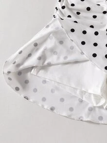 SHEIN 青少年女孩秋季服飾 黑白波點百褶休閒日常短裙，夏季可愛端莊度假泡泡短裙，適合夏秋季 - 白色 - 查看 7