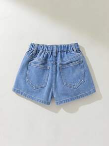 Maija Kids Maija Kids 女童粉色蝴蝶結刺繡藍色牛仔裙褲 - 淺色水洗藍 - 查看 2