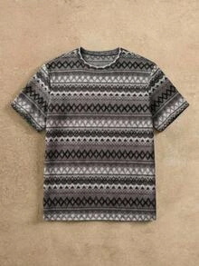 HIMLAND Men's Vacation Fashion Colorblock Diamond Pattern Crew Neck Short Sleeve Slightly Stretchy Knit T-Shirt Vacation Grey Summer 80s Casual - Grey - View 2