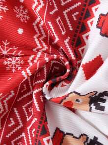 1 Set Newborn Christmas Long Sleeve Footed Romper With Red Deer Head Design, Matching Christmas Hat, Cute Home Wear, Best Gift For Newborns, Versatile And Fashionable, Best Choice - Red - View 7