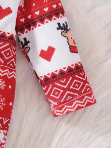 1 Set Newborn Christmas Long Sleeve Footed Romper With Red Deer Head Design, Matching Christmas Hat, Cute Home Wear, Best Gift For Newborns, Versatile And Fashionable, Best Choice - Red - View 6