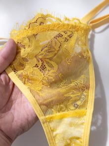Crystal Vow 2件套玫瑰红蕾丝拼接内衣套装，成熟性感 - 黃色 - 查看 8