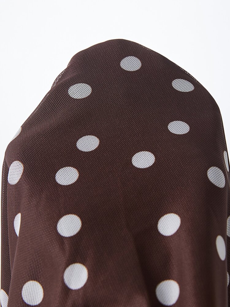 Lyckli Gaun Hamil Elegan dengan Motif Polkadot, Potongan Slim Fit, Cocok untuk Bepergian - Coklat - View 9