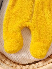 Newborn Baby Cartoon Duck Hooded Autumn Winter Romper - Yellow - View 5