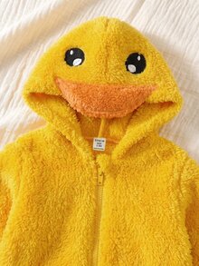 Newborn Baby Cartoon Duck Hooded Autumn Winter Romper - Yellow - View 4