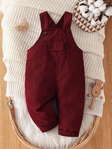 SHEIN Baby Boy Solid Color Simple And Versatile Jumpsuits Autumn Family Matching Photoshoot Burgundy Red Cute Casual - Burgundy - View 6