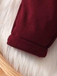 SHEIN Baby Boy Solid Color Simple And Versatile Jumpsuits Autumn Family Matching Photoshoot Burgundy Red Cute Casual - Burgundy - View 5