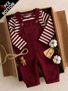 SHEIN Baby Boy Solid Color Simple And Versatile Jumpsuits Autumn Family Matching Photoshoot Burgundy Red Cute Casual - Burgundy - View 2