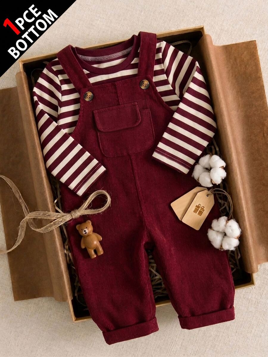 SHEIN Baby Boy Solid Color Simple And Versatile Jumpsuits Autumn Family Matching Photoshoot Burgundy Red Cute Casual