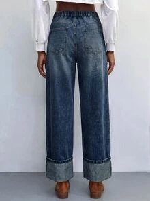 Maija Women's Plus Size Fashion Casual Rivet Decor Denim Jeans, Party, Fall Winter Outfits, Fashionable, Elegant, Street Style, Cute, Flattering Jeans, Date - Blue - View 3