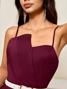 Bluhae Women's Solid Color Bud Bandeau Design Cinched Waist Wide Leg Elegant Jumpsuit, Suitable For Commuting And Everyday Wear - Burgundy - View 4