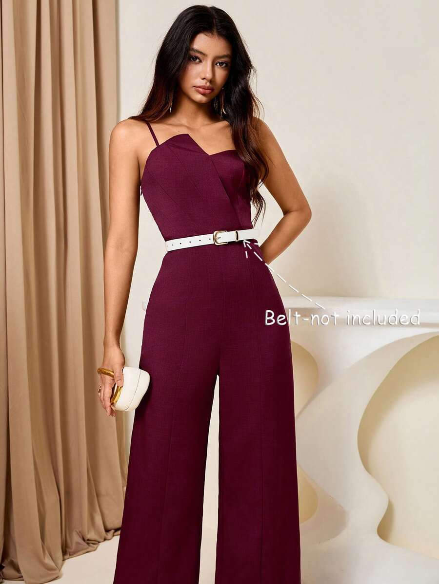 Bluhae Women's Solid Color Bud Bandeau Design Cinched Waist Wide Leg Elegant Jumpsuit, Suitable For Commuting And Everyday Wear - Burgundy - View 1