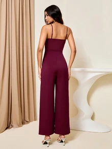 Bluhae Women's Solid Color Bud Bandeau Design Cinched Waist Wide Leg Elegant Jumpsuit, Suitable For Commuting And Everyday Wear - Burgundy - View 2