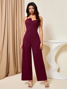 Bluhae Women's Solid Color Bud Bandeau Design Cinched Waist Wide Leg Elegant Jumpsuit, Suitable For Commuting And Everyday Wear - Burgundy - View 3