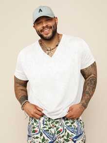 EASEVO Men Plus Size Casual Slim Fit Stretchy V-Neck Short Sleeve T-Shirt, Suitable For Summer, Vacation, Father's Day Gifts, Football - White - View 4