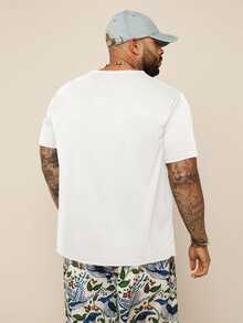 EASEVO Men Plus Size Casual Slim Fit Stretchy V-Neck Short Sleeve T-Shirt, Suitable For Summer, Vacation, Father's Day Gifts, Football - White - View 2