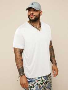 EASEVO Men Plus Size Casual Slim Fit Stretchy V-Neck Short Sleeve T-Shirt, Suitable For Summer, Vacation, Father's Day Gifts, Football - White - View 3